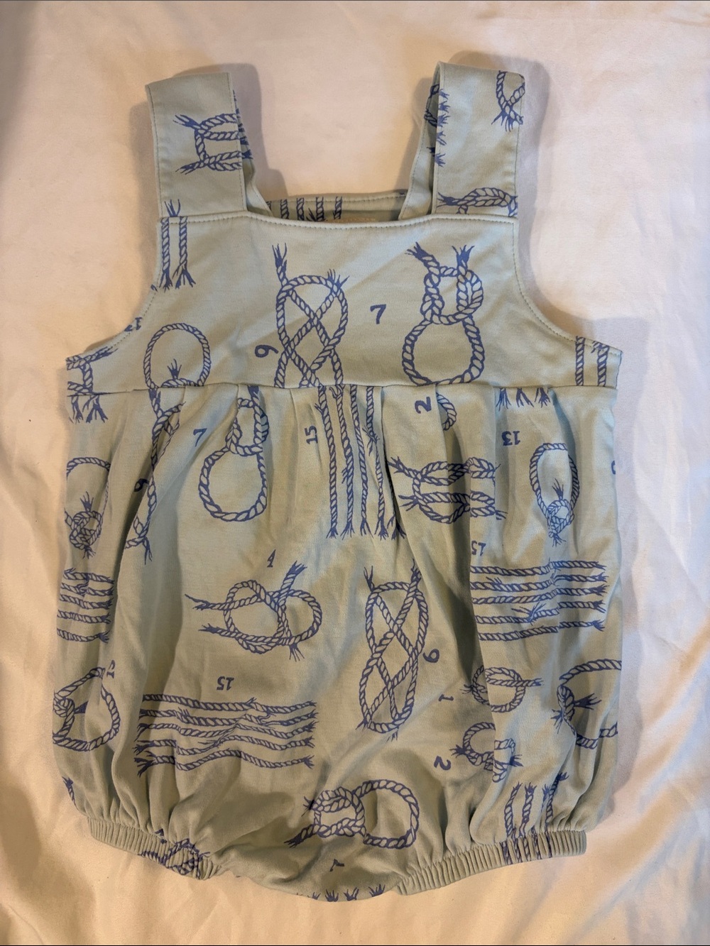 The Beaufort Bonnet Company Sage Green Romper with Blue Rope Print